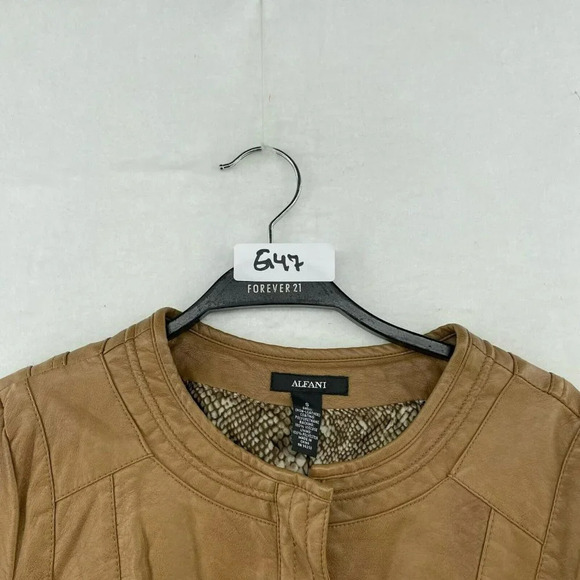 Alfani Jacket Women's Sz S Brown Camel Faux Leather Snake Print Lining Pockets - Picture 11 of 11